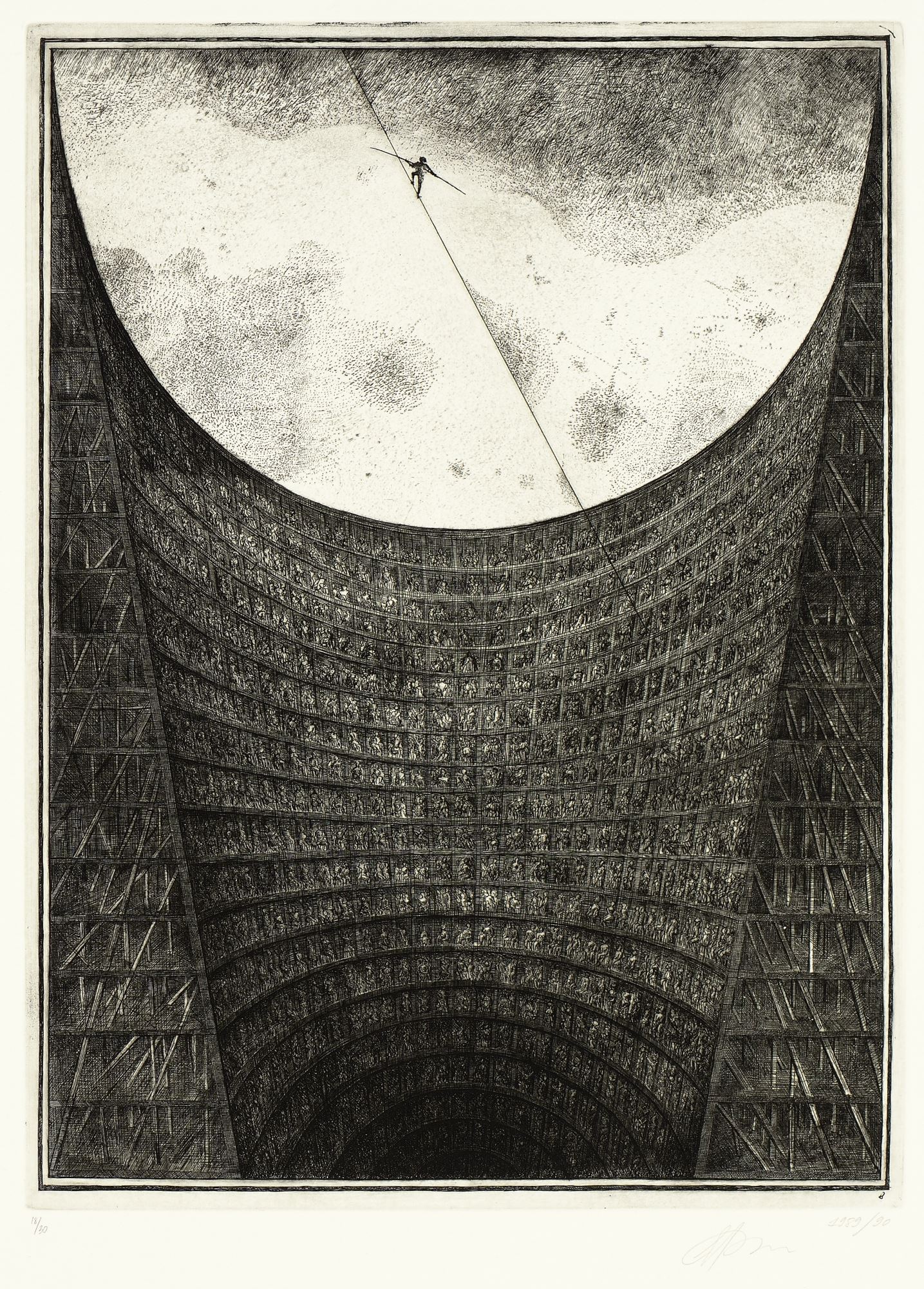 <p>Brodsky and Utkin, <em>Amphitheater.</em> Etching on paper, 31 1/8 x 24 1/4 inches. Collection of the Nasher Museum of Art at Duke University.</p>
