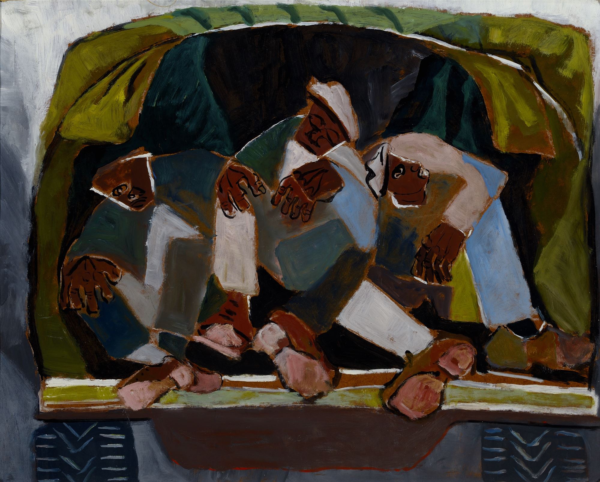 <p>Marianne Manasse, <i>Farm Workers on the Back of a Truck</i>. Oil on Masonite, 24 x 30 inches. Collection of the Nasher Museum of Art at Duke University.</p>
